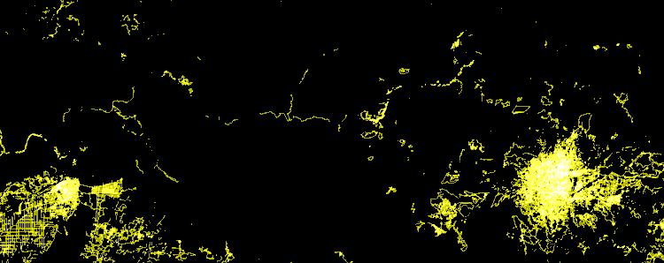 This image shows the burst of mapping by humanitarian mappers after the quake struck on April 25th 2015. Source: article by Eric Fischer on Mapbox, dated 27/04/2015, last accessed 17/05/2015, available at: https://www.mapbox.com/blog/nepal-earthquake-animation/). 