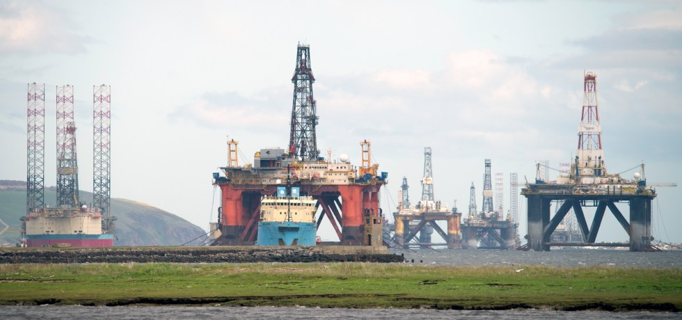 Oil rig in the water.